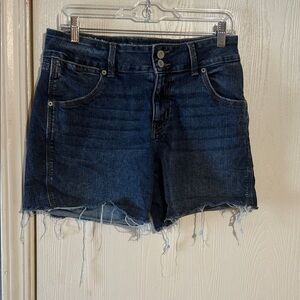 Maurices Dark Blue Frayed Hem Jean Shorts